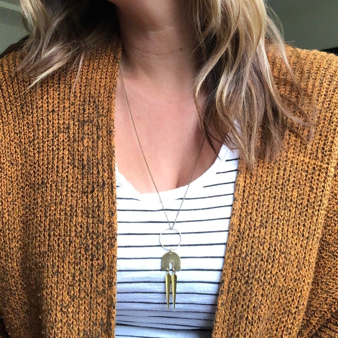 Long Brass Pendant Necklace, Long boho necklace, Spike pendant, U Shaped Pendant Necklace, Brass Arch Necklace