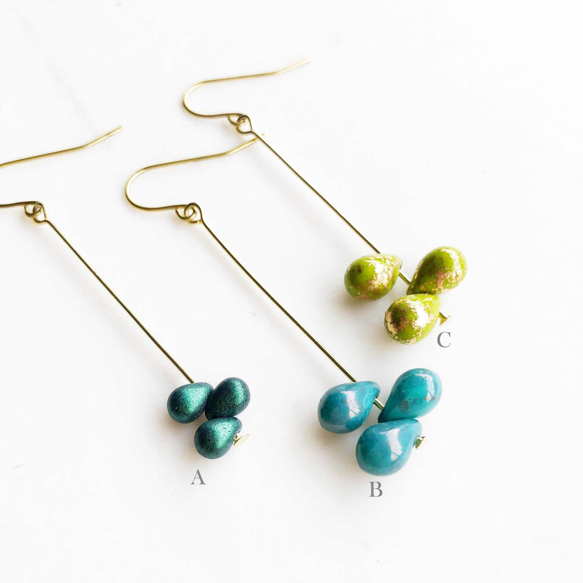 Tear drop earrings, green drop earrings, emerald earrings, turquoise earrings, blue drop earrings, bridesmaid earrings