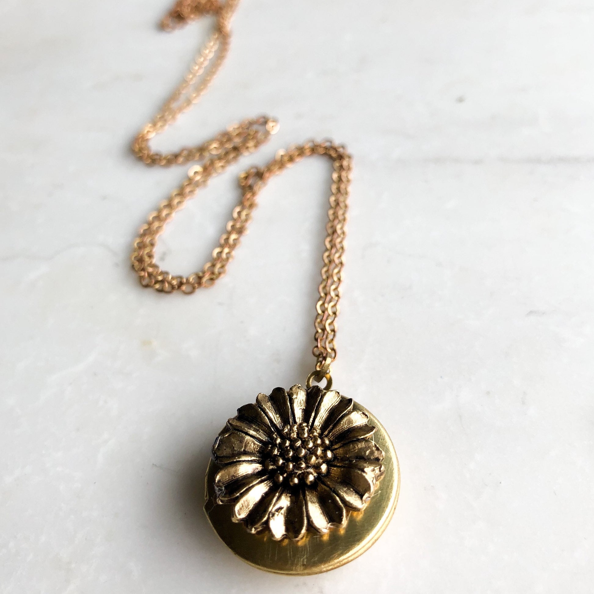 Sunflower necklace, delicate locket necklace, flower pendant, hippy necklace