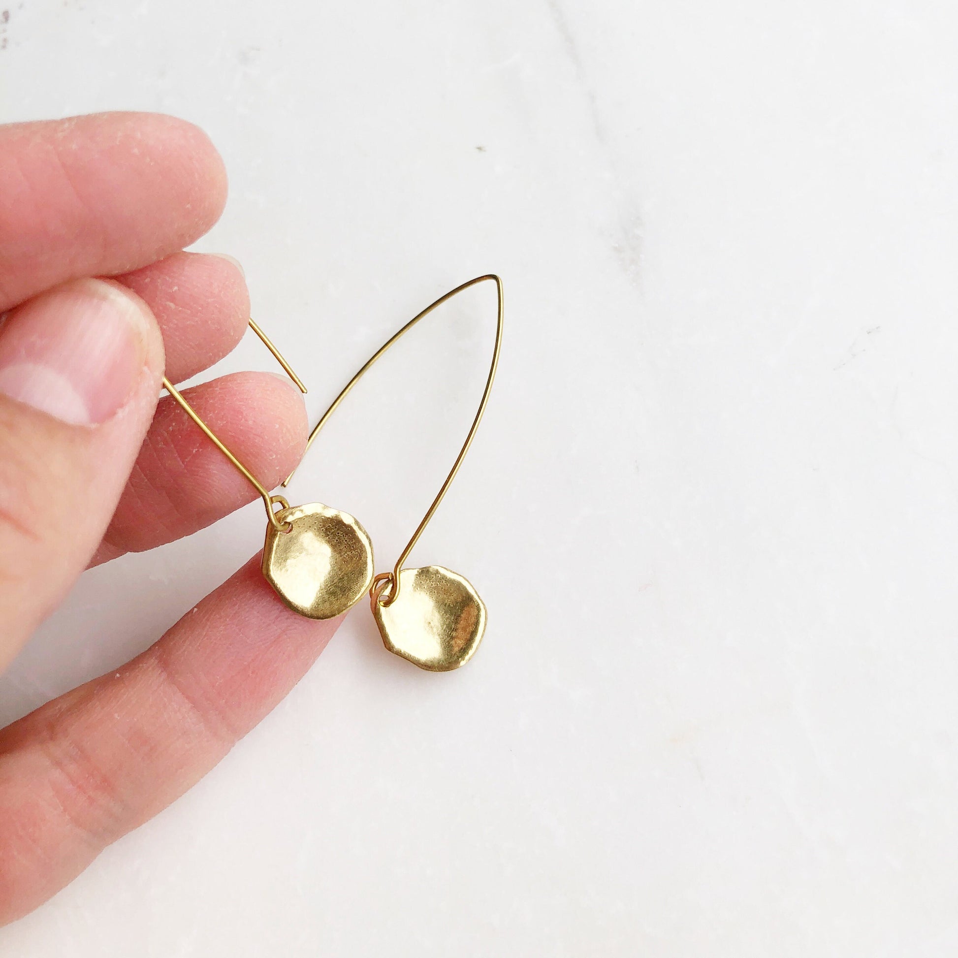 Gold petal earrings, drop earrings, dainty minimalist earrings