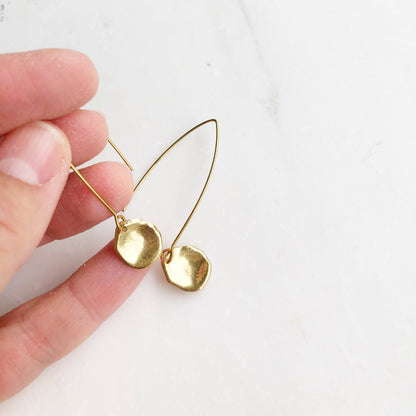 Gold petal earrings, drop earrings, dainty minimalist earrings
