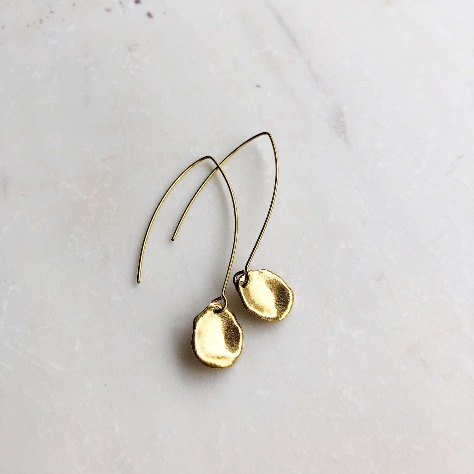 Gold petal earrings, drop earrings, dainty minimalist earrings