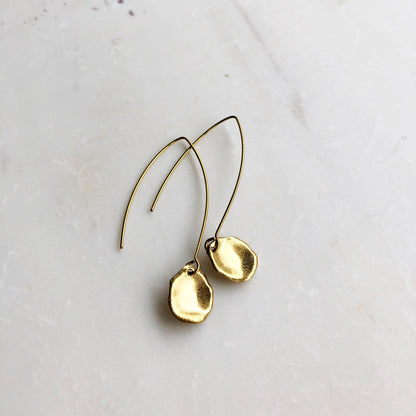 Gold petal earrings, drop earrings, dainty minimalist earrings