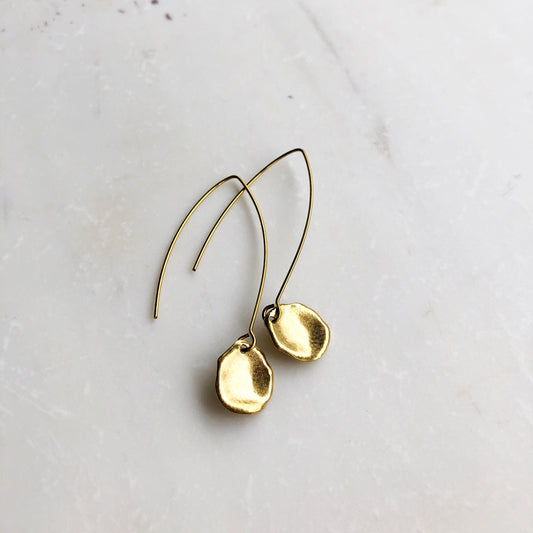 Gold petal earrings, drop earrings, dainty minimalist earrings