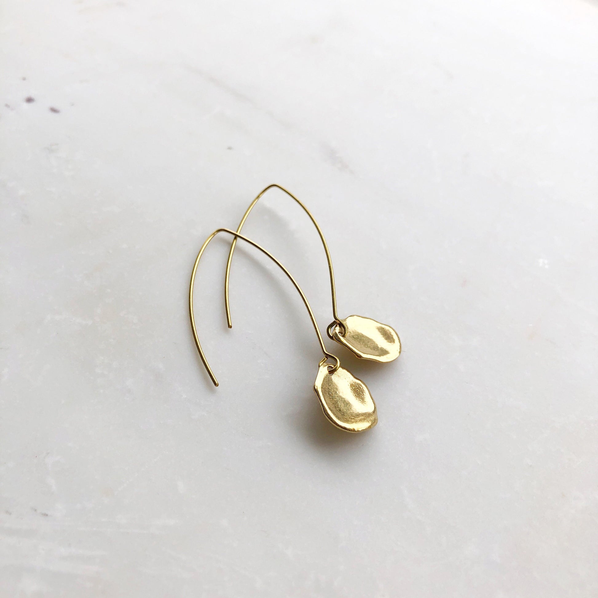 Gold petal earrings, drop earrings, dainty minimalist earrings
