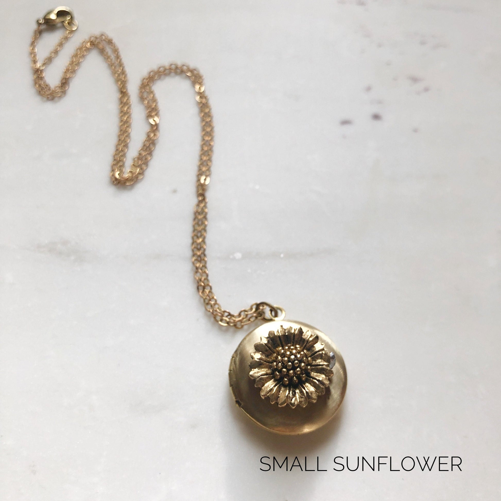Sunflower necklace, delicate locket necklace, flower pendant, hippy necklace