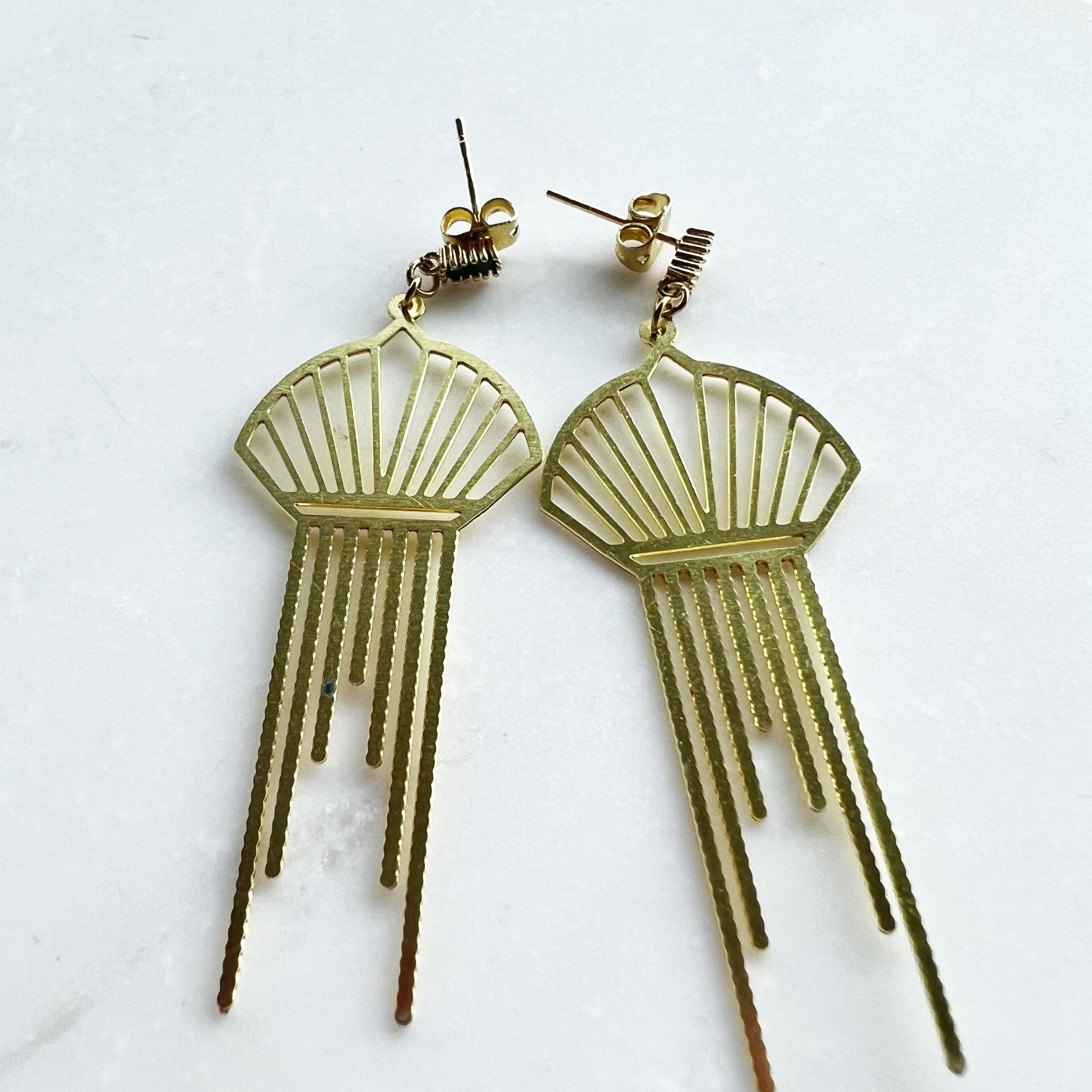 Gold and green earrings, art deco jewelry, green jewel earrings, emerald