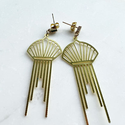 Gold and green earrings, art deco jewelry, green jewel earrings, emerald