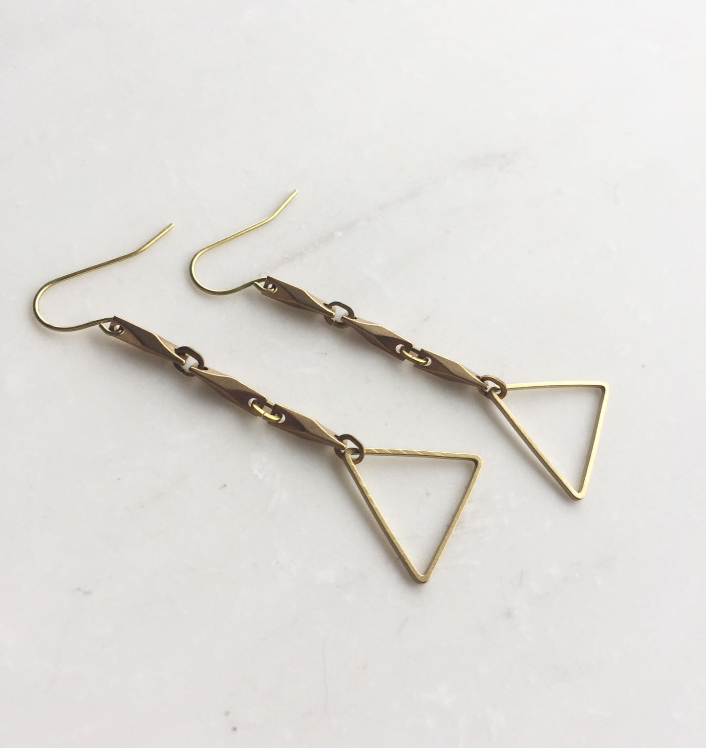 Triangle drop earrings, simple drop earrings, brass long earrings, gift for her, Christmas present for her