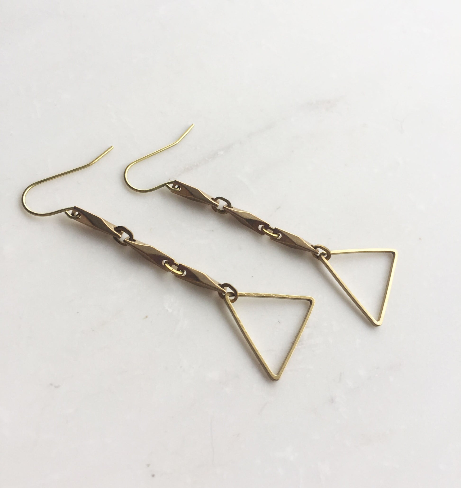 Triangle drop earrings, simple drop earrings, brass long earrings, gift for her, Christmas present for her