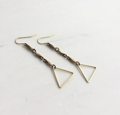 Triangle drop earrings, simple drop earrings, brass long earrings, gift for her, Christmas present for her
