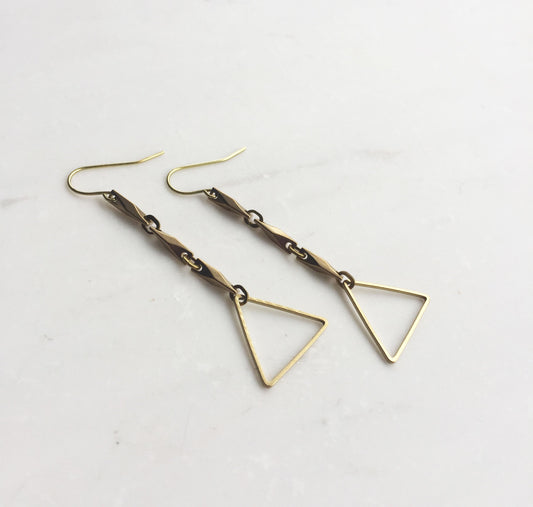 Triangle drop earrings, simple drop earrings, brass long earrings, gift for her, Christmas present for her
