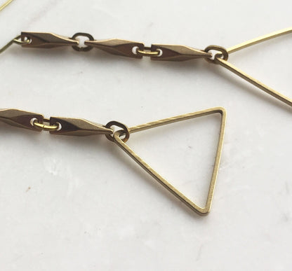 Triangle drop earrings, simple drop earrings, brass long earrings, gift for her, Christmas present for her
