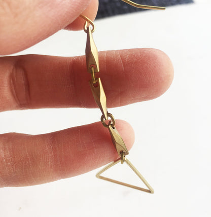 Triangle drop earrings, simple drop earrings, brass long earrings, gift for her, Christmas present for her