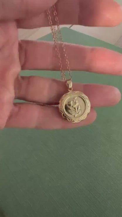 Antique style locket, 18k gold locket, flower necklace,  small locket necklace, dainty locket, vintage locket, Christmas gift for her
